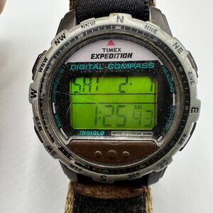Vintage Timex Expedition Digital Compass Watch Men Brown Strap Band New Battery